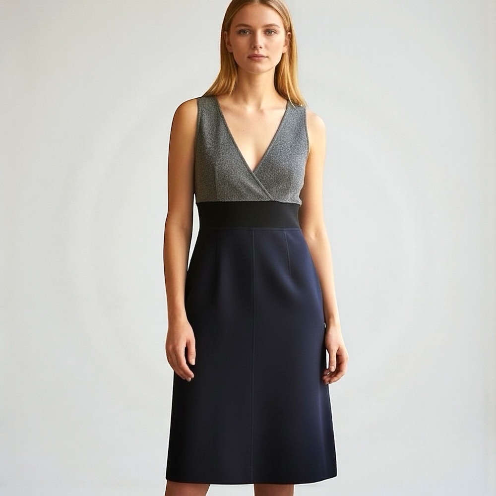 Sonia Rykiel Wool Knit Dress Size 4 Colorblock Designer Work Office Midi Dress